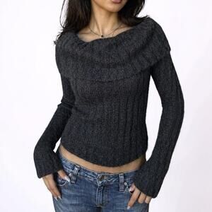 Y2K Victoria Secret Mohair Blend Black Off Shoulder Sweater Small